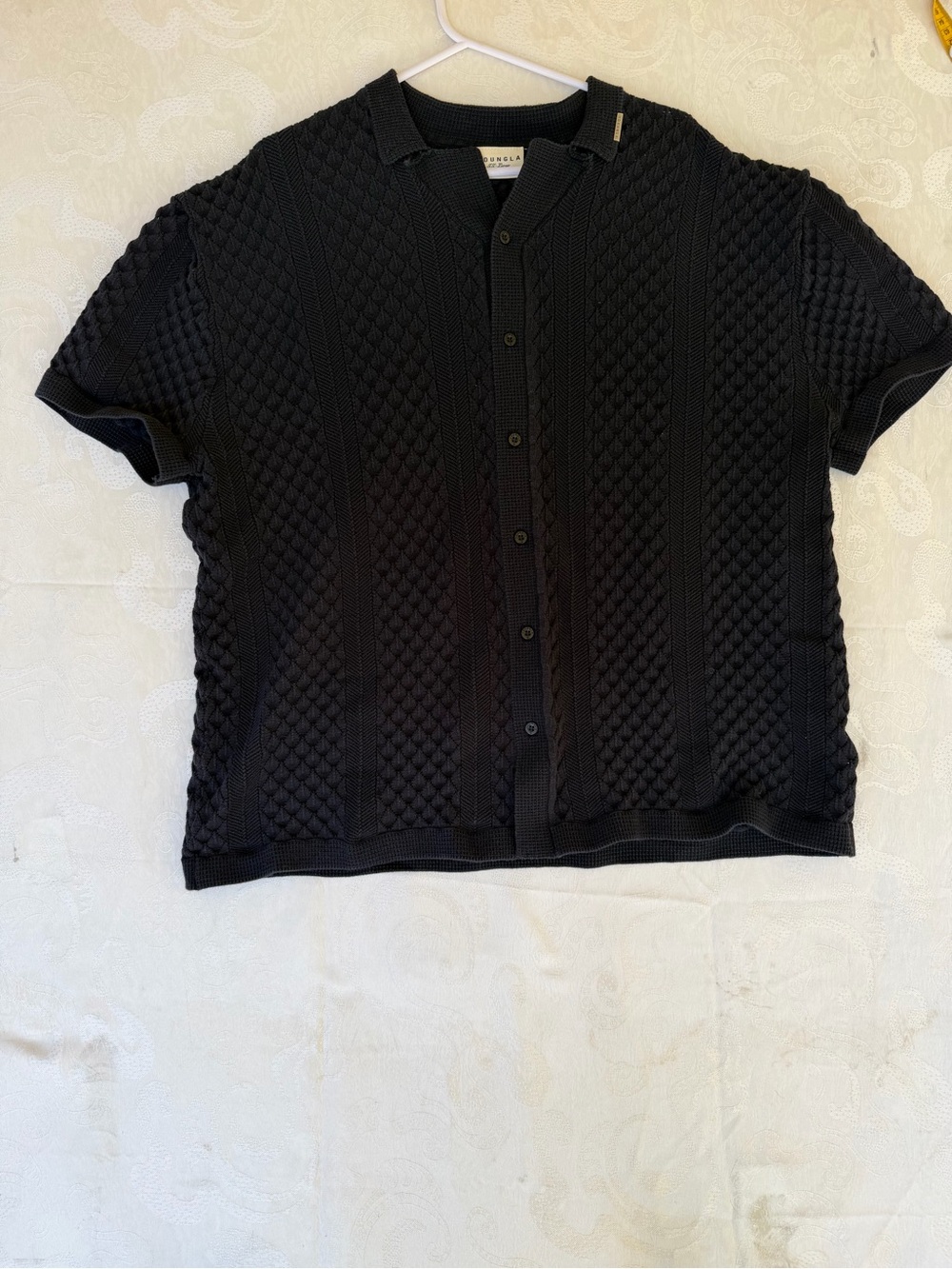 YoungLA Black Knit Textured Short-Sleeve Button-Up Shirt size xxl fit (xl)